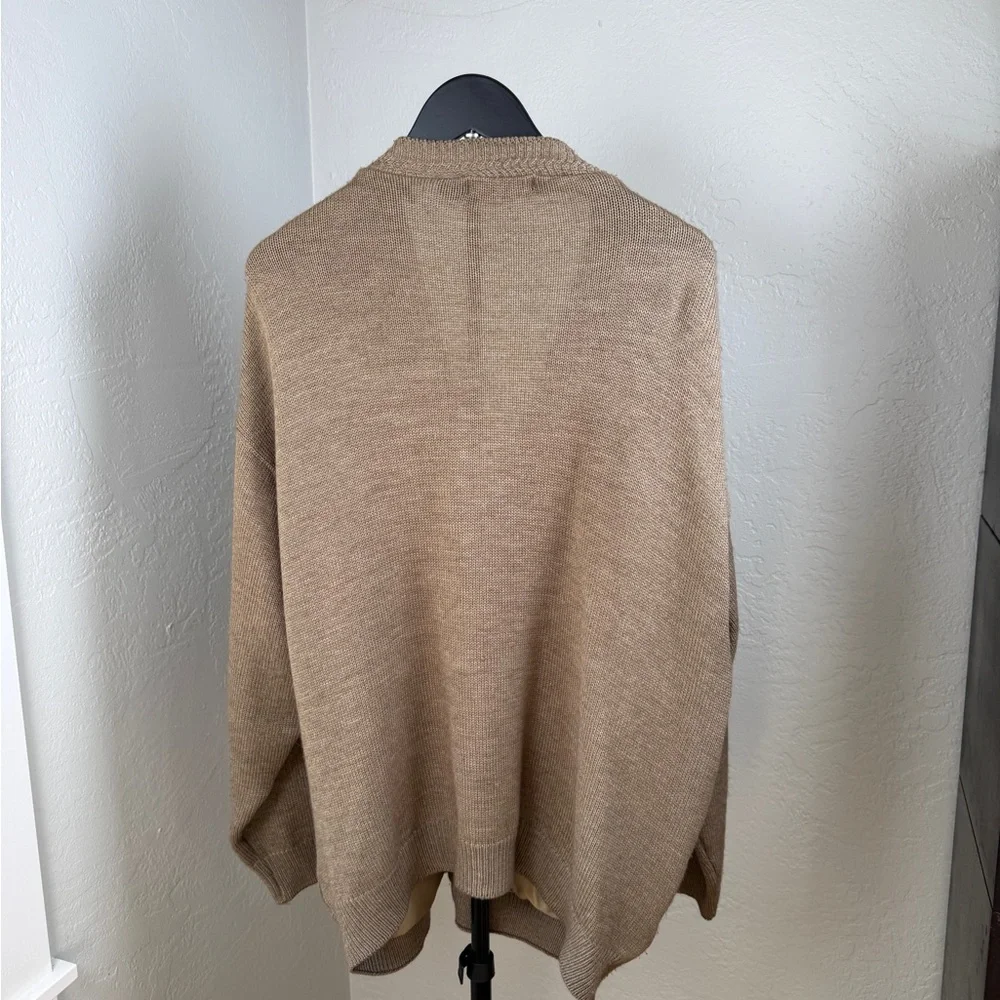 Norm Thompson Tan Suede Trim Wool Cable Knit Grandpa Cardigan Vintage Size L